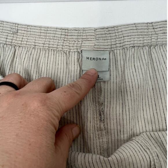 Merona Women XXL Linen Blend Wide Leg Drawstring Thin Blue/White Striped Pants - Picture 7 of 10